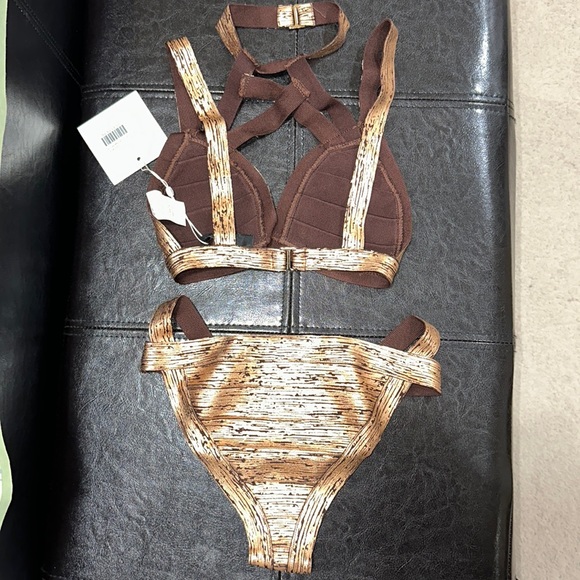 Metallic Rose Gold Bandage Bikini Set - Picture 3 of 3